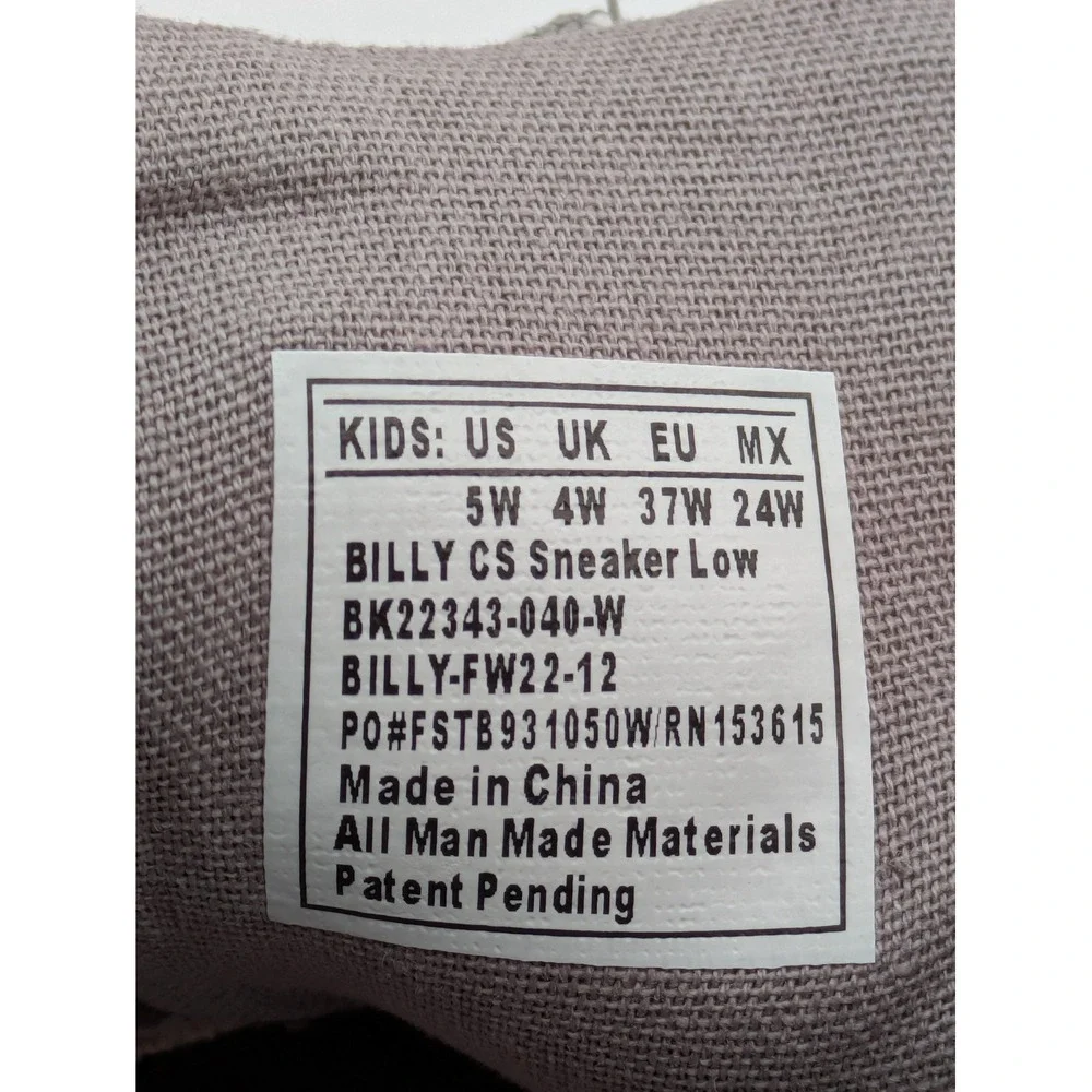 Billy CS Sneaker Shoes Kids Size 5W Gray Zip Canvas Low Top Casual Comfort